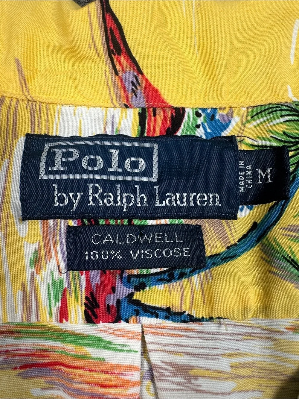 POLO Ralph Lauren Caldwell 100% Viscose Hawaiian Shirt Medium Yellow Elephant